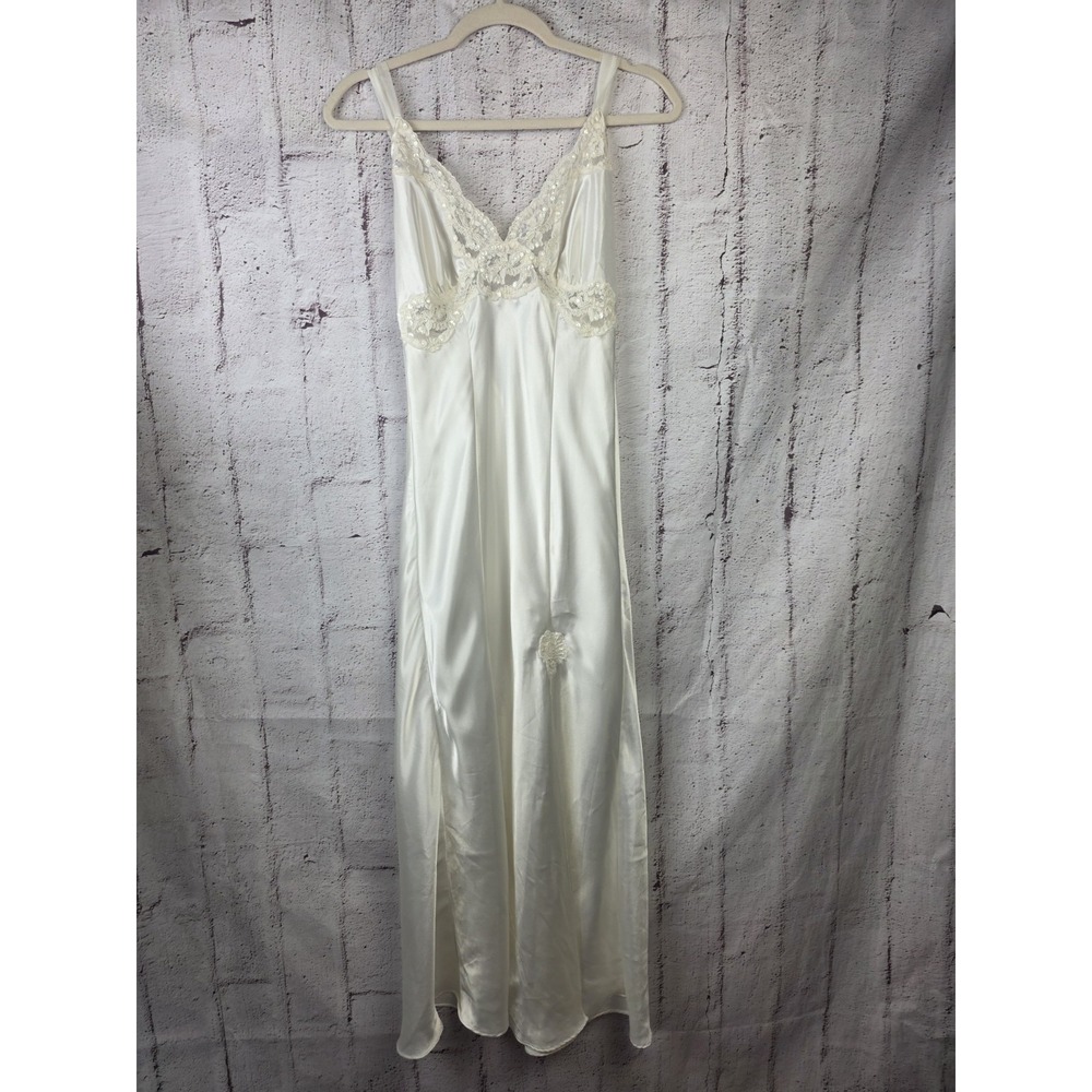 Victoria's Secret Bridal Satin Sequin Pearl Maxi Gown S Slip Dress Vintage 1990s